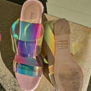 Iridescent Pink Wedge Slide - Women's Sandal